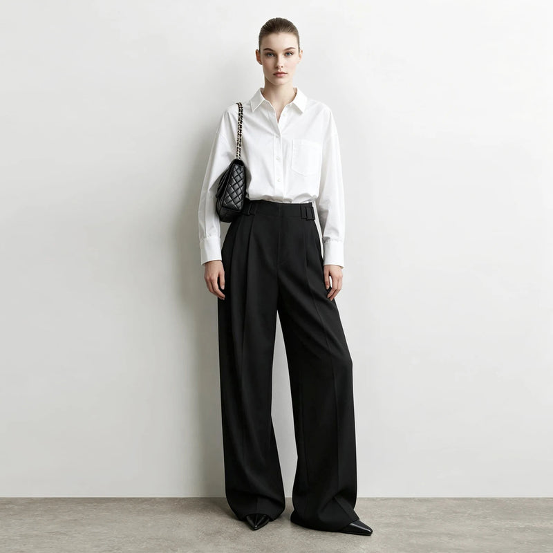 Amii Wide Leg Pants Detachable Buckle Belt Loose Commuter Women Casual Long Trousers Autumn New Office Woman Clothing 12623062