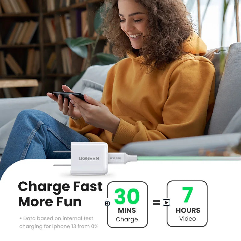 【US Plug】UGREEN USB Type C Charger 20W PD Fast Charger for iPhone 15 14 Quick Charge 4.0 30 Phone Charger for Samsung PD Charger