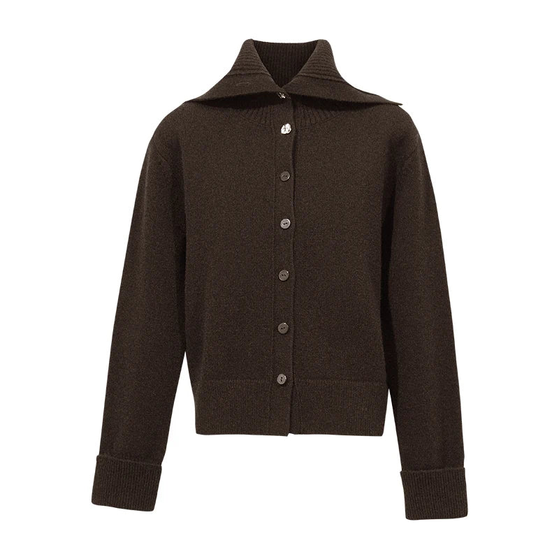 Amii Knit Cardigan Lapel Collar Two-Way Wear Slim Minimalist Casual Coats Autumn 2026 Women's Cardigans Warm Sweater 12643096