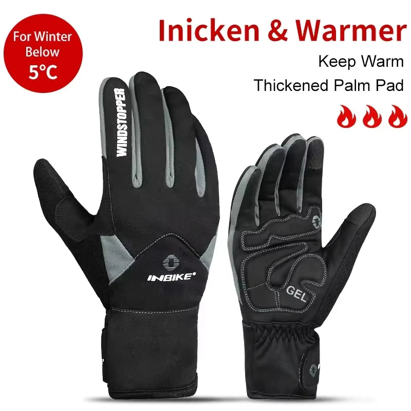 INBIKE Winter Cycling Gloves for Men Women Warm Fleece Biking Glove for Riding Bicycle Gloves Waterproof Touchscreen Accessories