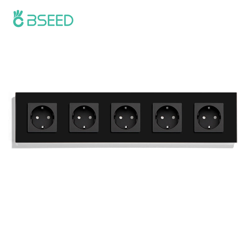 BSEED EU Wall Sockets Five Power Outlets USB Type-C Charge Port Glass Frame Sockets Wall Sockets Kids Protection 16A