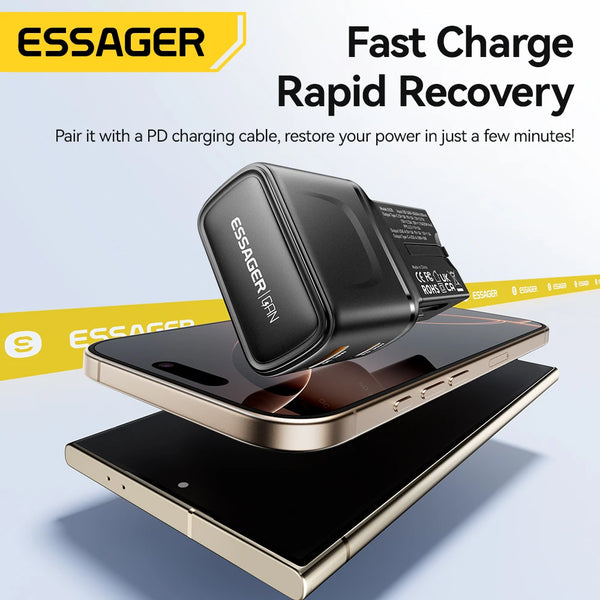 Essager 35W GaN International Travel Adapter Dual Port Charger for Xiaomi Samsung IPhone16 15 Pro Max for US/CN EU UK AUS Travel