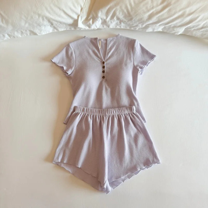 Summer Suit Chest Pad Women's Home Clothes Short Sleeve Nightwear For Woman Sleepwear Two Piece Set Ladies Pajama Set Loungewear