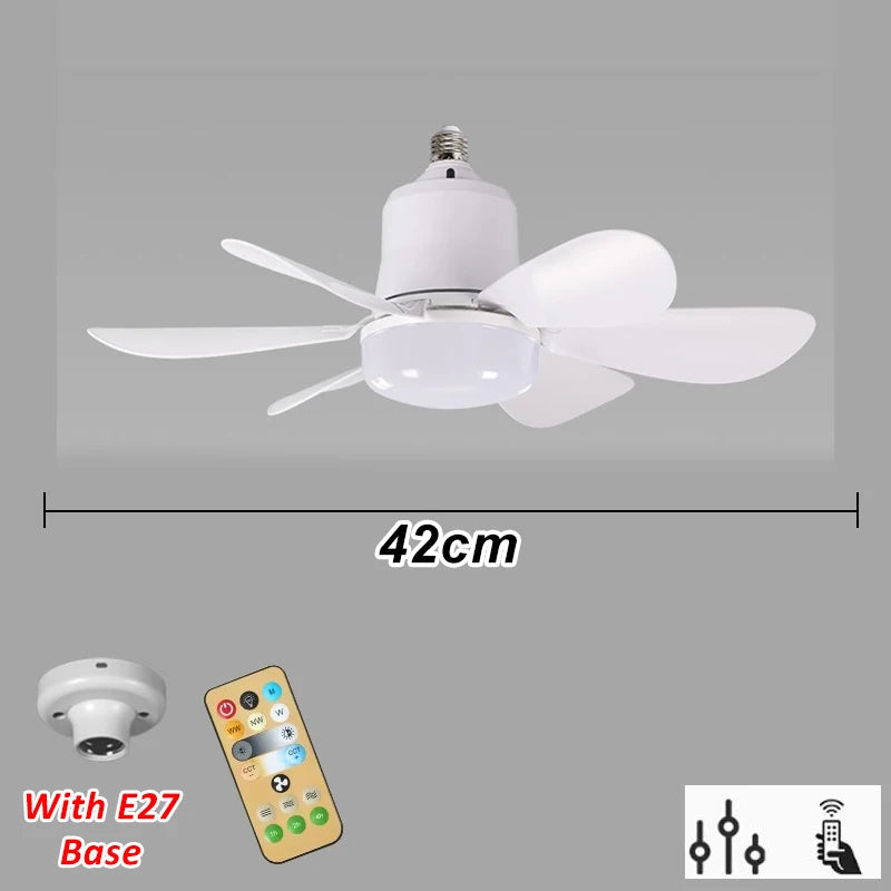 Lights Bulb Ceiling Fan for Bedroom Dimmable E27 Base Led Ceiling Fans with Light and Remote Control 3 Colors 3 Speeds 42/52cm