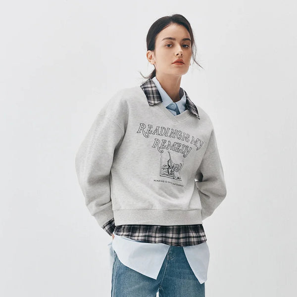 អាវយឺត Semir សម្រាប់នារី មានស្រទាប់ក្រណាត់រោមចៀម កអាវបត់ចុះក្រោម រចនាបថបែប Retro ឆ្នាំ២០២៦ ស្លៀកជាស្រទាប់ៗសម្រាប់រដូវរងា ពាក់ជារៀងរាល់ថ្ងៃ