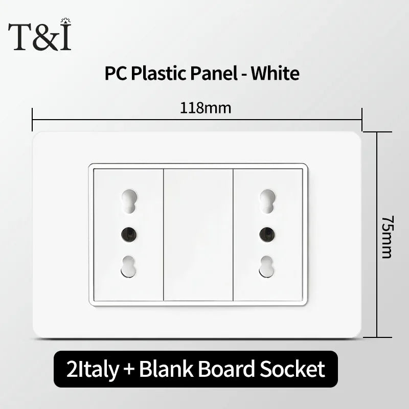 T&I 118  PC plastic panel  socket: USB Type-C, Italian switch , Chilean outlet, very suitable for residential and office spaces