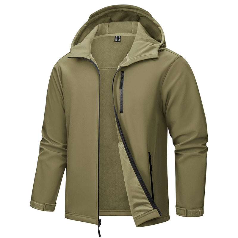 TACVASEN Hiking Outdoor Jackets Men's Hooded Fleece Lined Coats Softshell Waterproof Windpoof Outerwear Multiple Zipper Pockets