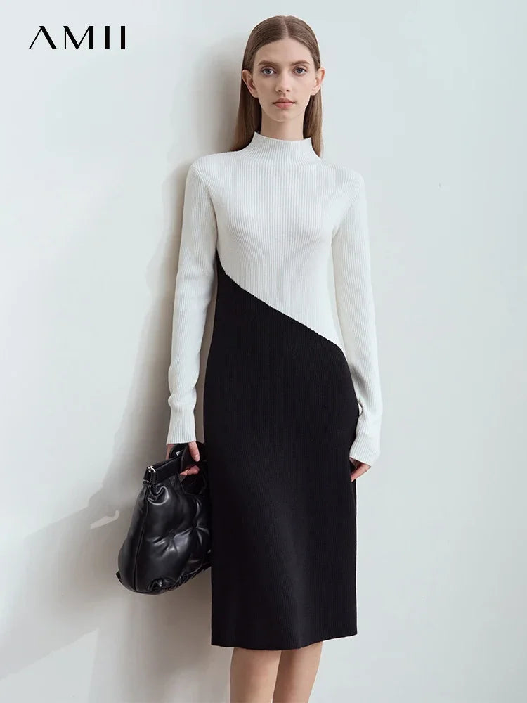 Amii Women Long Sleeve Dresses Elegant Party Slim 2026 New Autumn Winter Knit Christmas Ladies Medium Length Dress 12444177