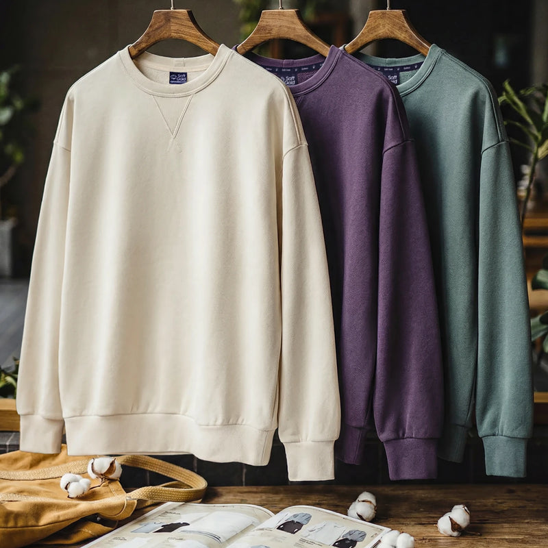 Maden Men's Casual Heavyweight Knit Sweatshirt Loose Fit Crewneck Long Sleeve Pullover Basic Layering Piece for Spring Autumn