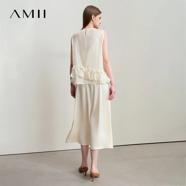 រ៉ូបទេពអប្សរវិស្សមកាល Amii Minimalist រដូវក្តៅឆ្នាំ ២០២៥ សម្លៀកបំពាក់នារីថ្មីសម្រាប់ការិយាល័យ សូត្ររាងអក្សរ A រាងគូប ផ្ការាងជារង្វង់ 12552030