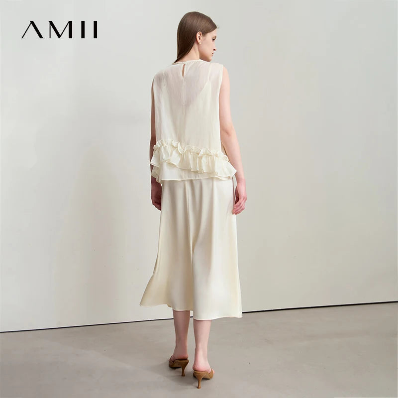 រ៉ូបទេពអប្សរវិស្សមកាល Amii Minimalist រដូវក្តៅឆ្នាំ ២០២៥ សម្លៀកបំពាក់នារីថ្មីសម្រាប់ការិយាល័យ សូត្ររាងអក្សរ A រាងគូប ផ្ការាងជារង្វង់ 12552030