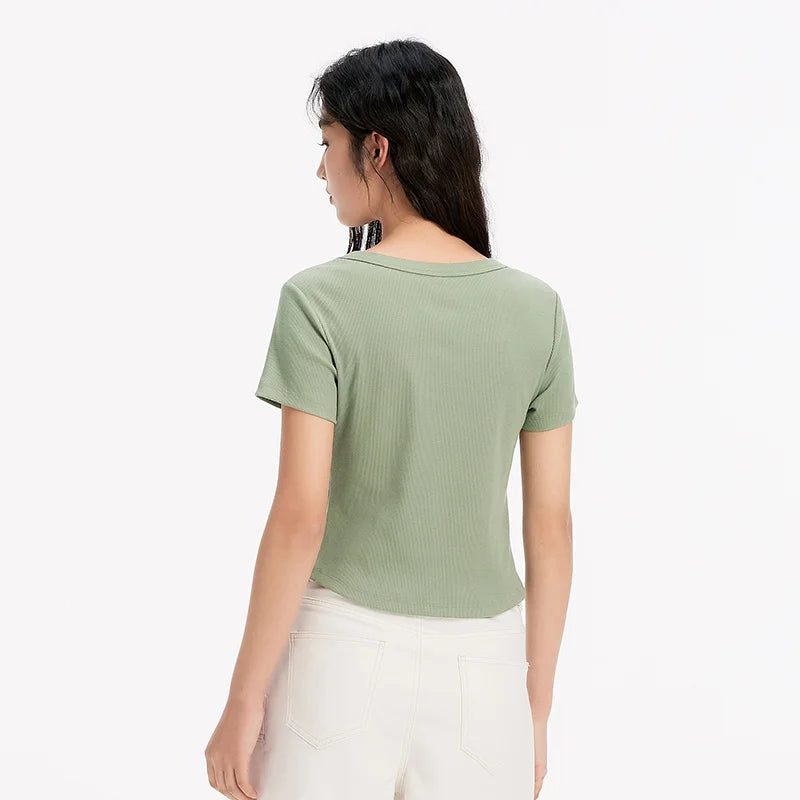 Semir Womens Tshirt 2026 Short Style Slim Fit Large Crew Neck Regular Shoulder Solid Basic Casual Soft Daily Wear