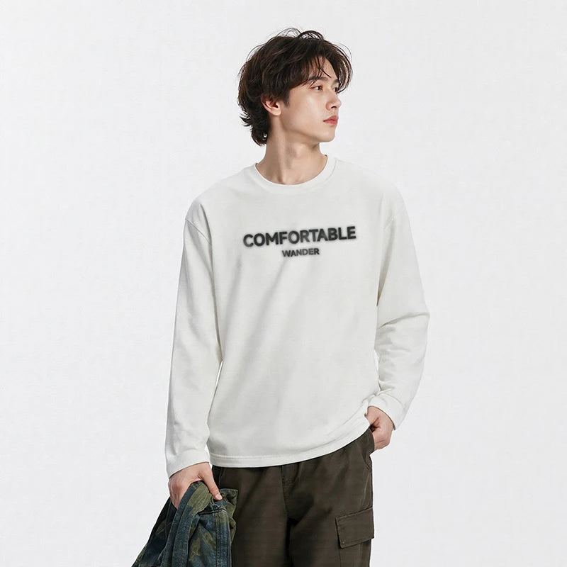 Semir Long Sleeve T-Shirt Men Autumn American Printed Base Layer 2025 New Versatile Slightly Loose White Inner Top Men'S Wear