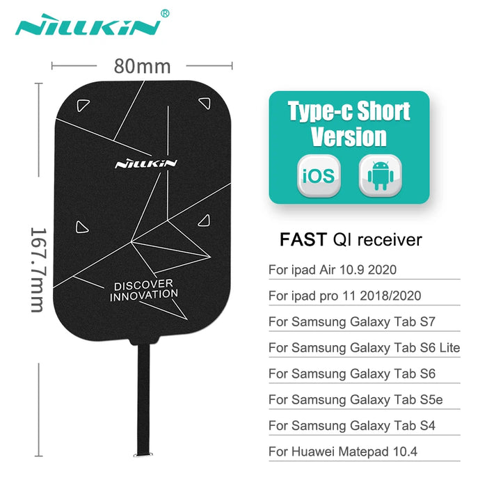 For iPad Wireless Charging Receiver, Nillkin Magic Tag S Qi Wireless Charger Receiver Chip for iPad 10.2 / 9.7 for iPad Pro 10.5 Type-c Short Version CHINA