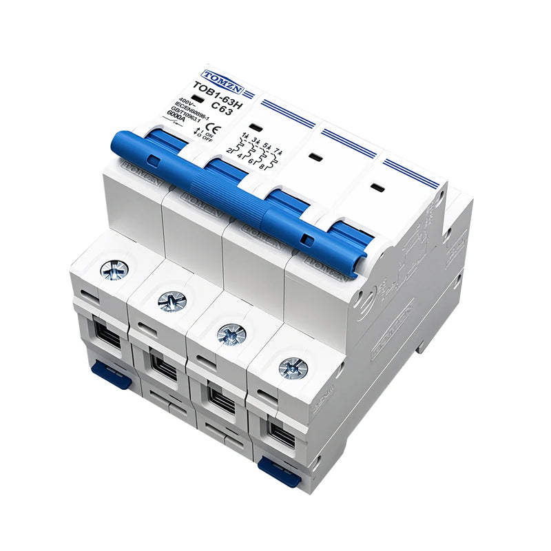 TOMZN AC MCB TOB1-63H C Curve 230/400V~ 50/60Hz Mini Circuit Breaker 1P 2P 3P 4P 3A 6A 10A 16A 20A 25A 32A 40A 50A 63A