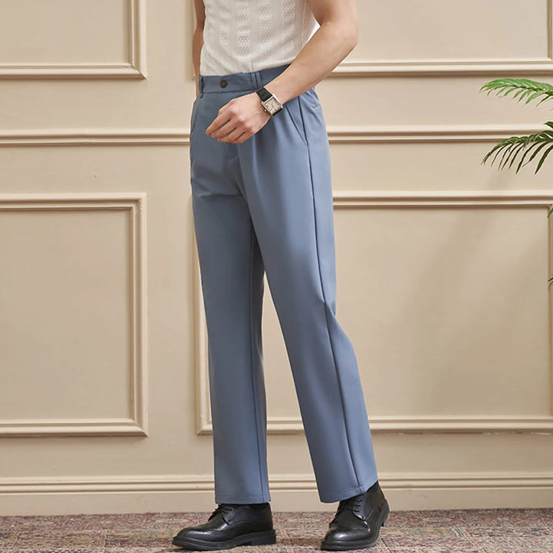 Men‘s Slim-Straight Fit Trousers for Spring & Summer Slim Fit Daily Work Trousers, Solid Color Street Suit Trousers