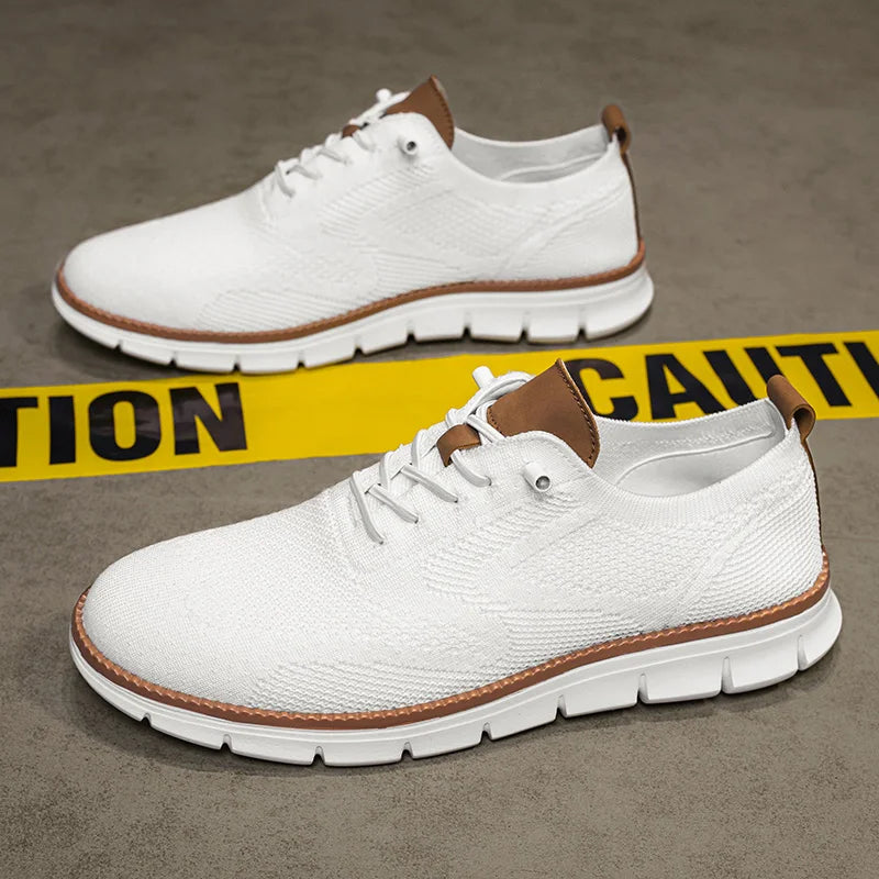 Men's Knitted Upper Casual Shoes Breathable Soft Sole Business Leisure Sneakers Non-slip Walking Shoes for Daily Commute
