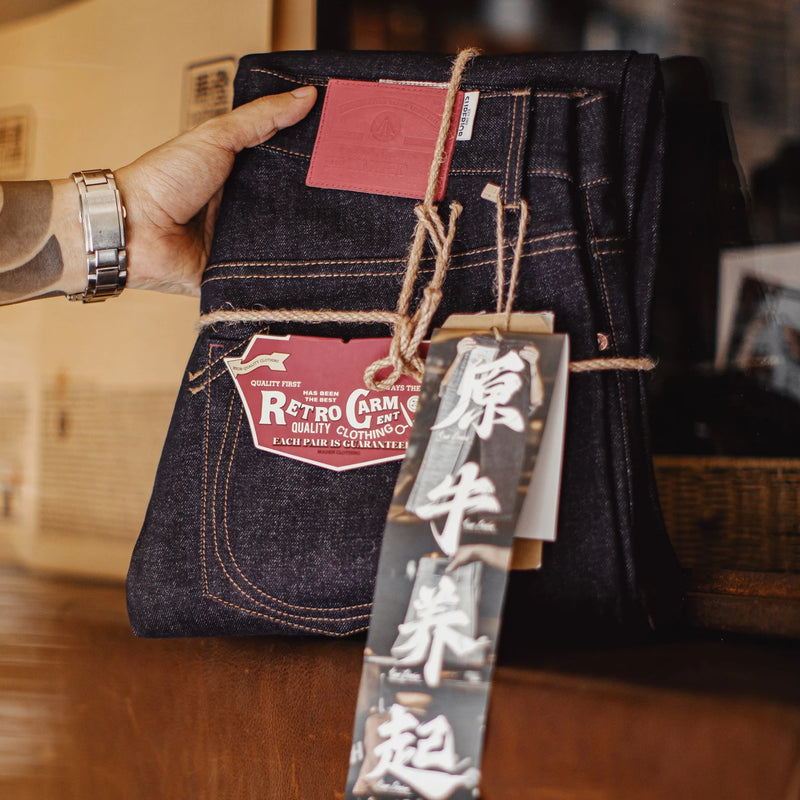 ខោខូវប៊យ Maden របស់បុរស Vintage 10.9oz Selvedge Raw Denim Jeans Indigo Straight Fit Pants Zip Fly Casual Trousers សម្រាប់រដូវស្លឹកឈើជ្រុះ និងរដូវរងា