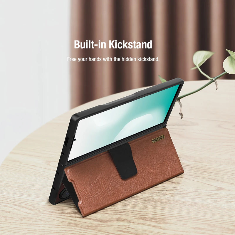 Nillkin For Samsung Galaxy Z Fold 7 5G Case Aoge Vintage Leather Case Card Pocket Book Cover For Galaxy Z Fold 7 With S-Pen Slot