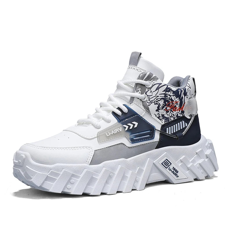 Sneakers for Men High-top Flat Comfortable 2025 Autumn New White Sneakers Thick Soled Casual Trendy Sports Shoes for Men