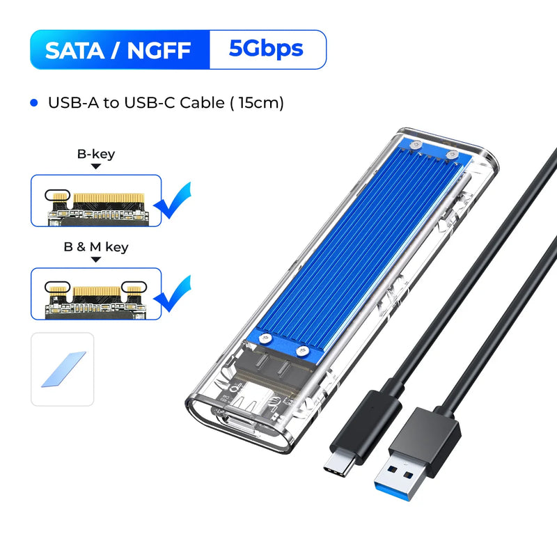 ORICO M2 SSD Case NVME SATA SSD Enclosure Tool Free 10Gbps M.2 to USB Type C Transparent External Adapter Support UASP Trim