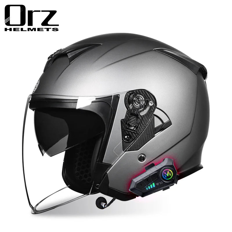 DOT approves four season dual lens electric motorcycle helmet Capacity De Moto men's and women's Bluetooth half helmet