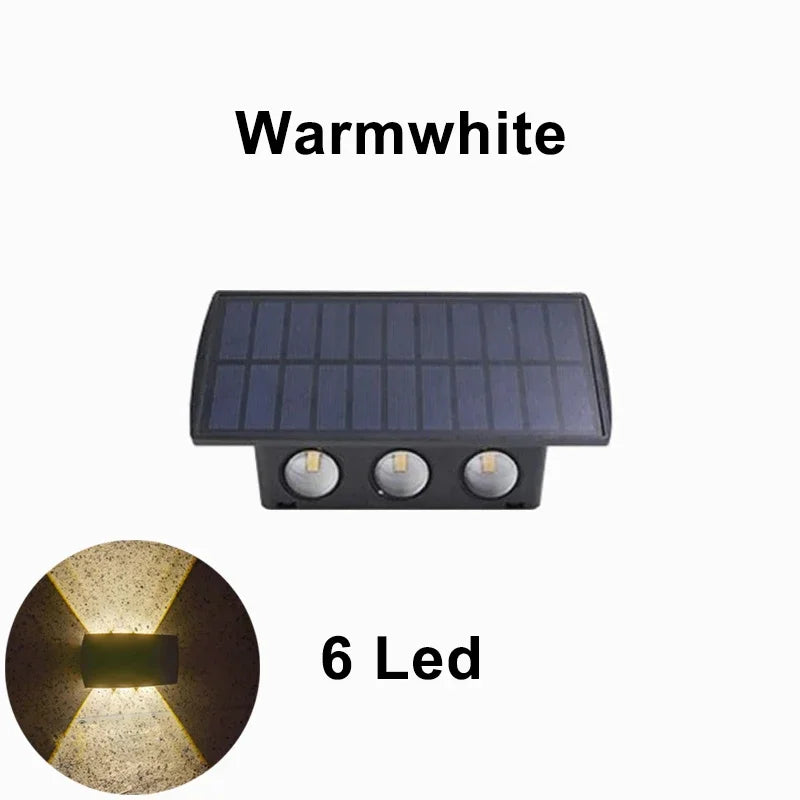 Solar LED Spotlight Outdoor Wall Lamp 4/6 LED Waterproof Up and Down Luminous Fence Lighting for Wall Balcony Courtyard Garden