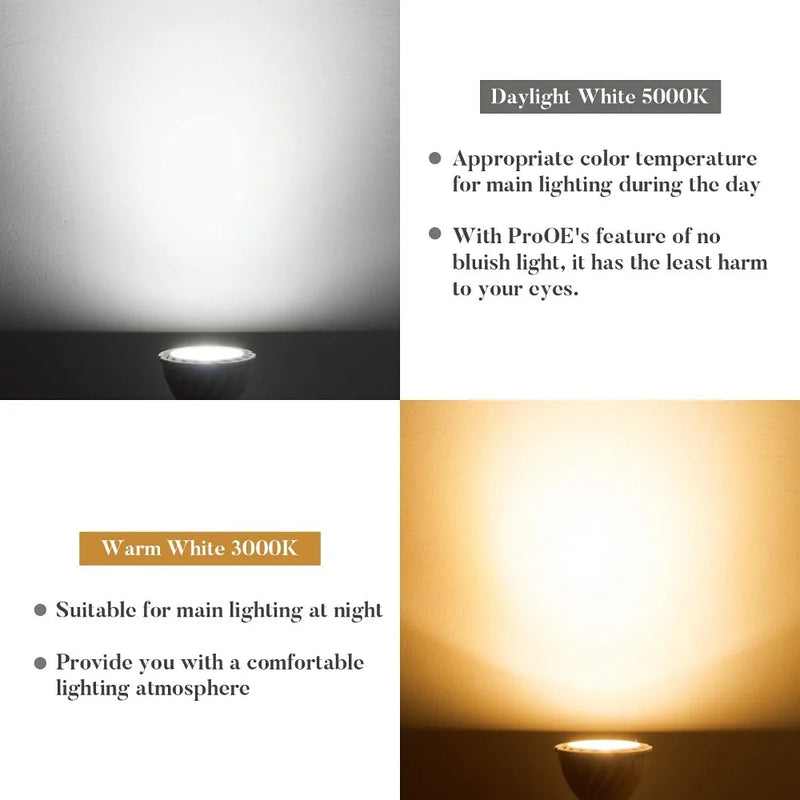 អំពូល LED GU10 1/10 អំពូល 7W 38 ដឺក្រេ ភ្លើង LED គ្មានការភ្លឹបភ្លែតៗ ជំនួសអំពូល LED ហាឡូហ្សែន 50W សម្រាប់ផ្ទះ 3000K 6500K