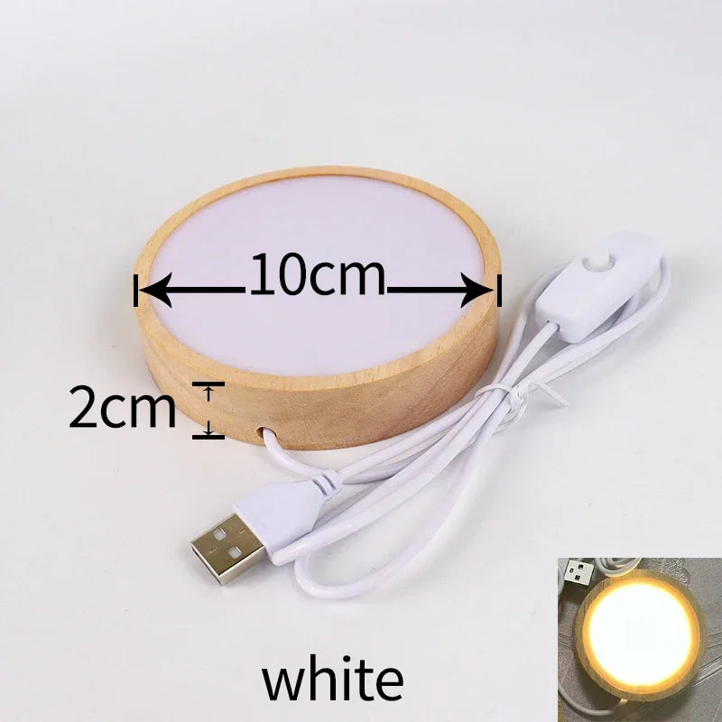 Wood Round LED Night Light Base Art Display Holder USB Lamp Holder for Crystals Glass Ball Resin Art Decoration Display Stand