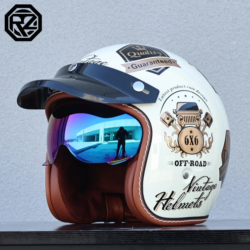 ORZ adult motorcycle helmet with built-in sun visor retro cruise 3/4 half helmet capacity motor DOT approval