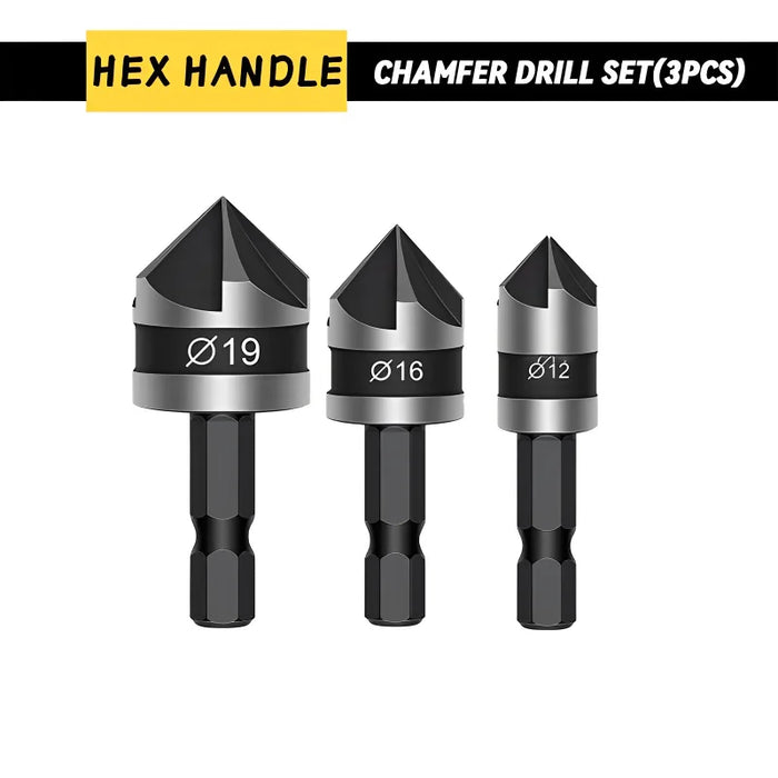 3pcs/1Set Hex Countersink Boring Set for Wood Metal Quick Change Drill Bit Tools 3PCS Hexagonal Shank