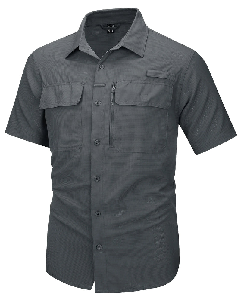 TACVASEN Short Sleeve Fishing Shirts Men's UPF 50+ Sun Protection Cargo Work Shirts Mesh Breathable Quick Dry Hiking Shirts Man