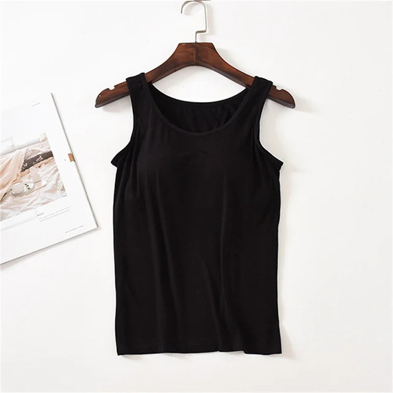 Lingerie Women Sleep Tops Summer Modal Sleeveless Sleepwear Casual Chest Pad Nightwear One Piece Pajamas Bottoming T-shirt S-3XL