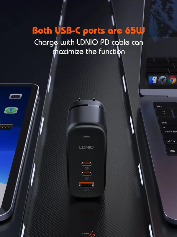 ឆ្នាំងសាក LDNIO GaN 65W USB C ឆ្នាំងសាកសម្រាប់ធ្វើដំណើរ PD QC ឆ្នាំងសាកជញ្ជាំង 3 រន្ធ អាដាប់ទ័រដោតអន្តរជាតិ EU UK US AU អាដាប់ទ័រដោតសម្រាប់ធ្វើដំណើរ