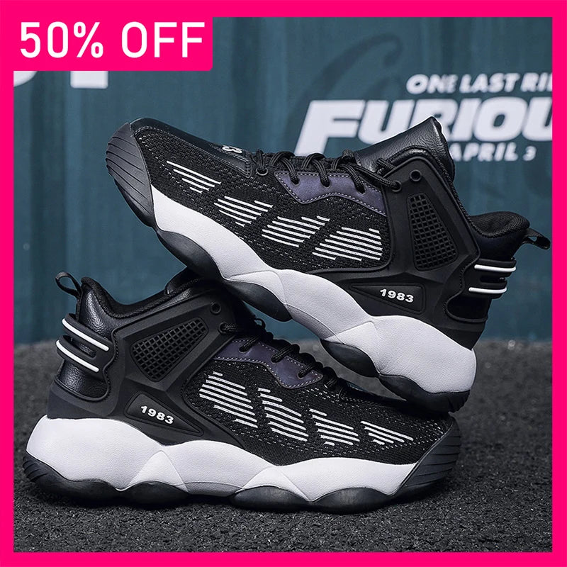 Men Basketball Shoes Autumn New High Top Mesh Breathable Anti Slip Rebound Flat Bottom Practical Basketball Boots for Men