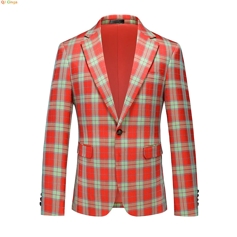 Men's Black White Plaid Long Sleeve Blazers, Fashion Slim Fit Suit Jacket, Wedding Party Tops Coat, Asian Size M6XL