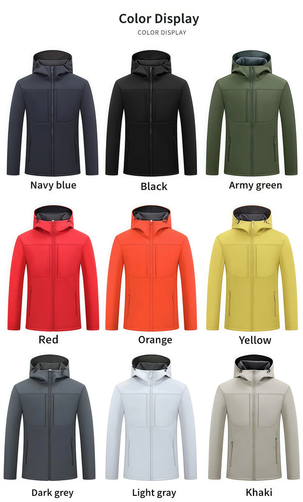 Autumn and Winter New soft-shell down jacket outdoor casual  style hooded cold-resistant three-proof hiking group workwear