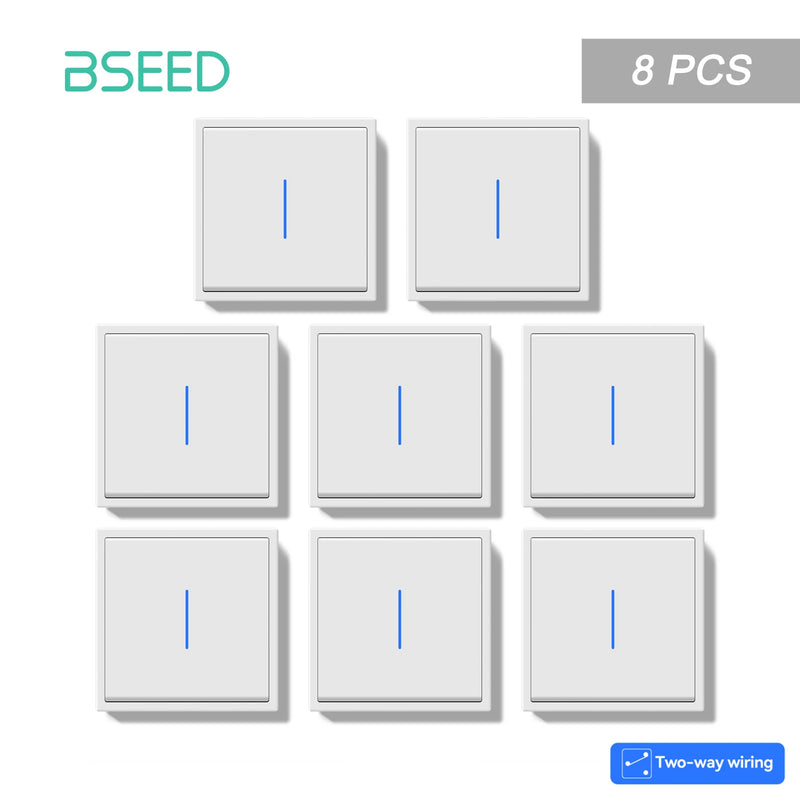 BSEED E Series 1/2/4/8 Packs 1Gang 2Way Button Light Switch Plastic Frame Wall Light Switch On Off For Stairs LED Backlight
