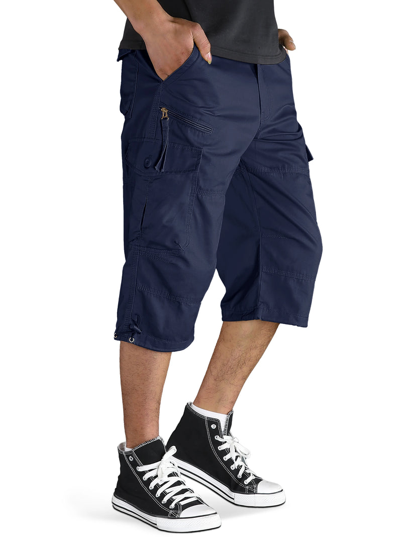 TACVASEN Mens Cargo Below Knee Length 3/4 Long Shorts Summer Breathable Outdoor Capri Pants Twill Work Pants With Multi Pocket