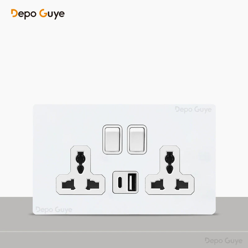 Toggle Switch White Stainless Steel Panel Retro Lever Switch AC110-250V 1 2 3 4Gang 2Way Wall light Switch Dual EU/France Socket