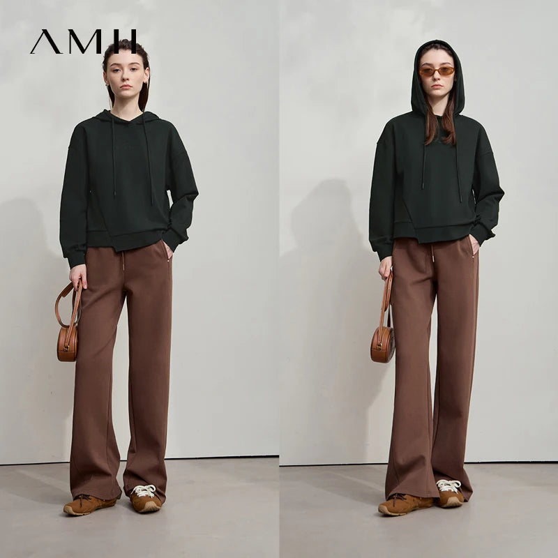 AMII Minimalist Women Hoodie Cotton 2026 Autumn Streetwear Sweatshirts Letter Embroidery Loose Hoodies Casual Pullover 12543134