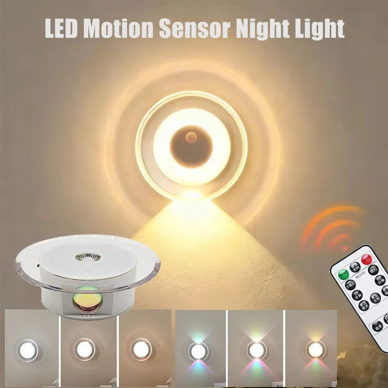 LED Night Light with Motion Sensor Remote Control Wall Lamp RGB/3Colors Dimmable Magnetic Stair Lights for Hallway Bedroom