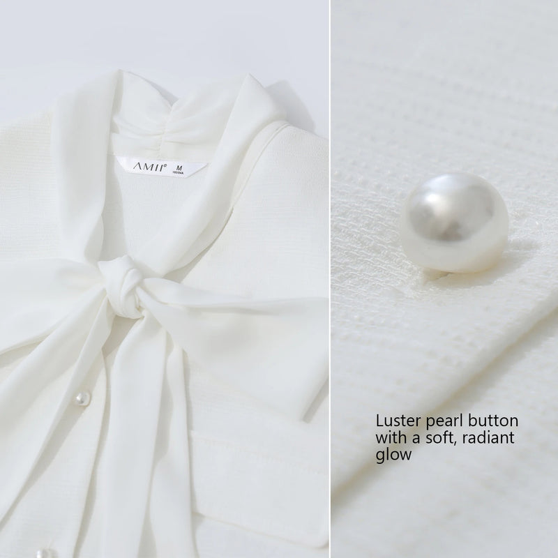 Amii Women's Blouse 2026 Summer New Linen Blend Tie Neck Flounce Sleeve Chiffon Tops Elegant Casual Shirt for Women 12622219