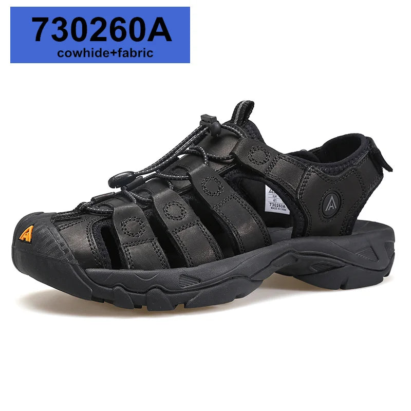 HUMTTO Summer Beach Sandals Men Outdoor Water Sneakers Leather Hiking Camping Climbing Aqua Shoes Breathable Sandals for Mens