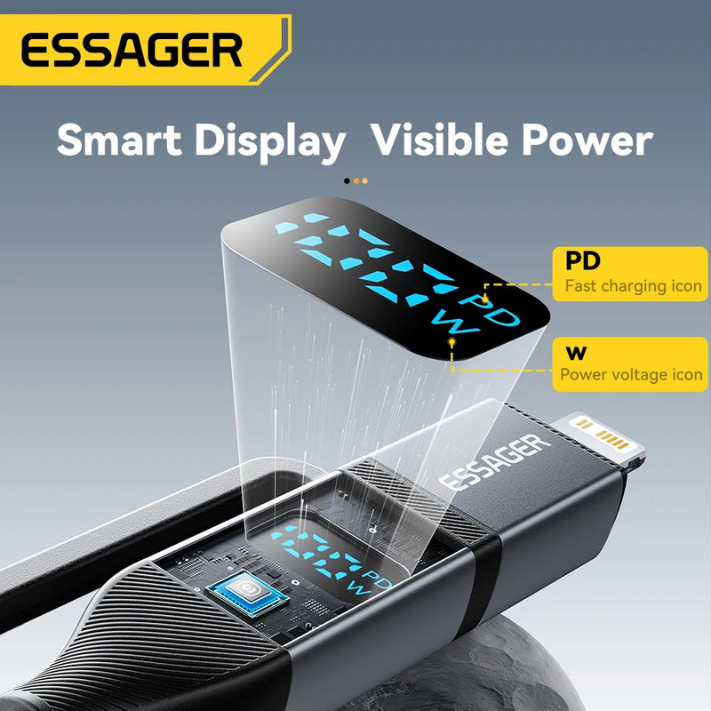 ខ្សែសាក USB Essager 4 ក្នុង 1 ប្រភេទ C 100W PD សាកលឿនសម្រាប់ iPhone Macbook iPad Xiaomi Type C Lighting Cable