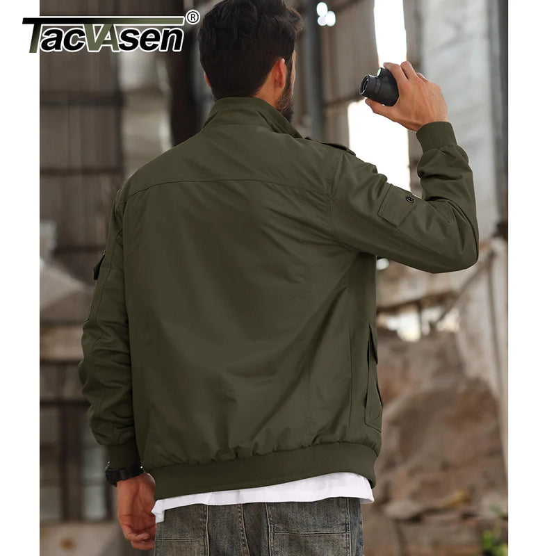 TACVASEN Retro Cargo Jacket Mens Full Zip Stand Collar Casual Cotton Jackets Spring Autumn Lightweight Working Jacket Outwear