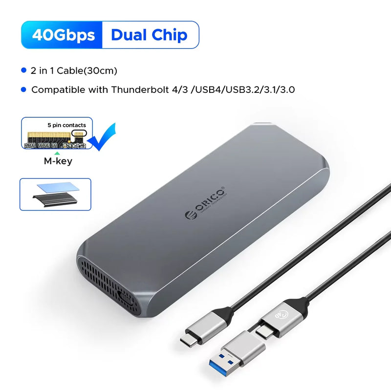 ORICO M2 SSD Case M2 NVMe SSD Enclosure Adapter Compatible with Thunderbolt 3 4 USB3.2 USB 3.1 3.0 Type-C External SSD Enclosure