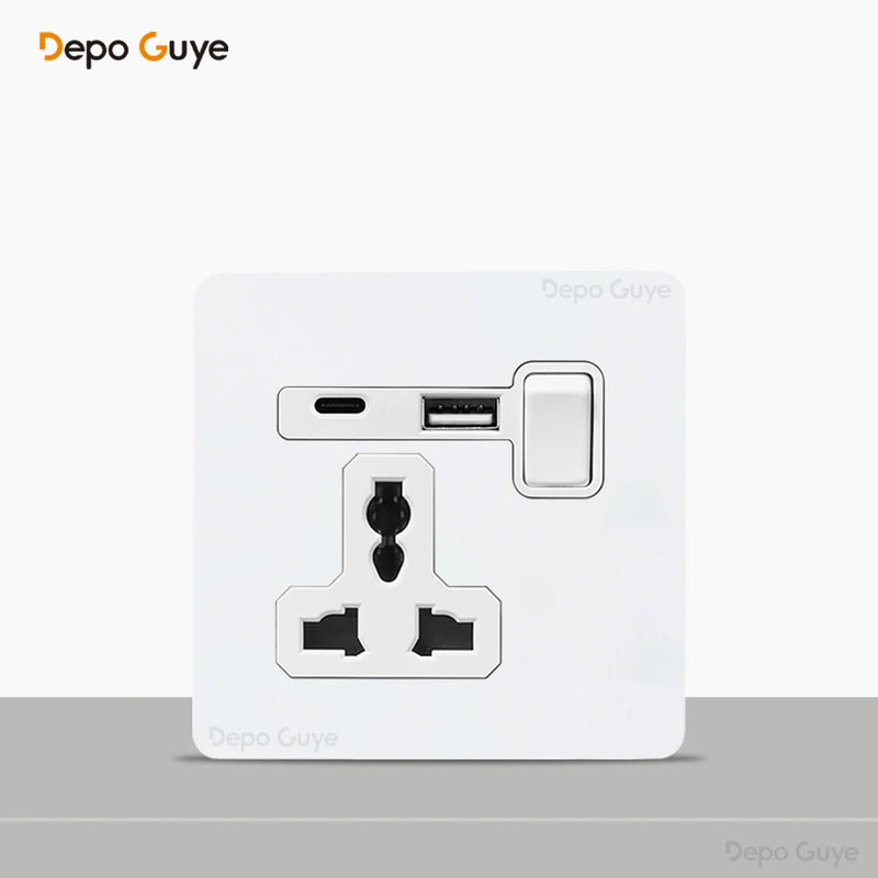 Toggle Switch White Stainless Steel Panel Retro Lever Switch AC110-250V 1 2 3 4Gang 2Way Wall light Switch Dual EU/France Socket