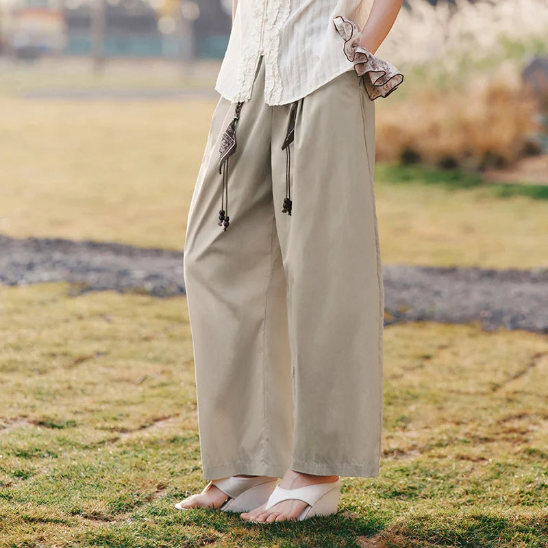 Semir Women Pants Retro Loose Curved Wide Leg Long Pants 2026 Summer Slim Elastic Waist Casual
