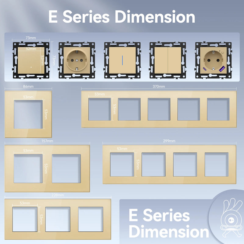 BSEED 1/2Gang Button Light Switch Function Part Glass Frame Only Light Switch Wall Power Scoket DIY Parts Free Combination 86mm